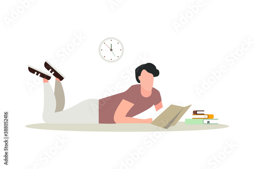 people reading or students studying and preparing for examination. Book lovers, readers, modern literature fans isolated on white background. Flat cartoon vector illustration.