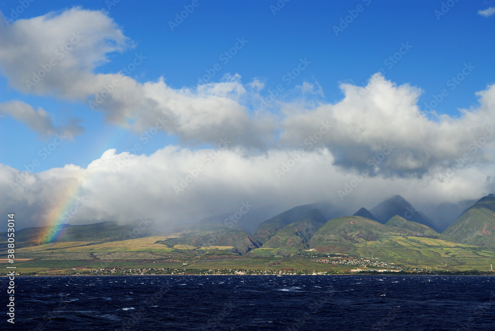 West Maui from the Pailolo channel with a Rainbow