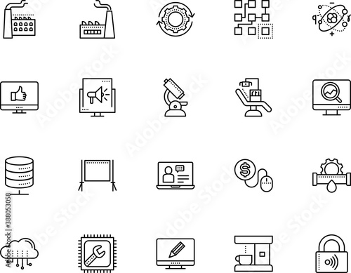 technology vector icon set such as: computer-based training, lab, process, configuration, cloud, adjustable, water, teaching, tooth, phone, particle, microscope, electricity, microchip, lifestyle