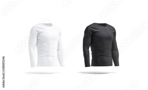 Blank black and white longsleeve t-shirt mockup set, side view