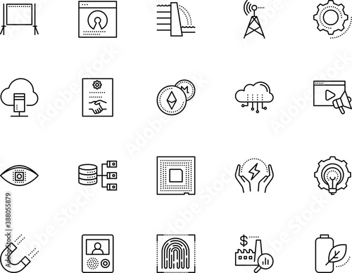 technology vector icon set such as: scan, mockup, presentation, collaboration, intercom, doorbell, shape, bank, banner, conceptual, license, hydro, microprocessor, round, risk, development, negative