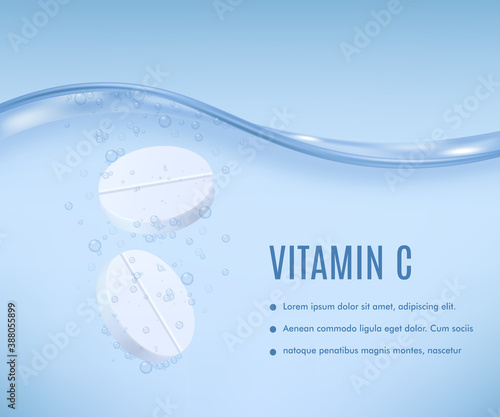 Advertising of effervescent soluble vitamin C pills a vector illustration