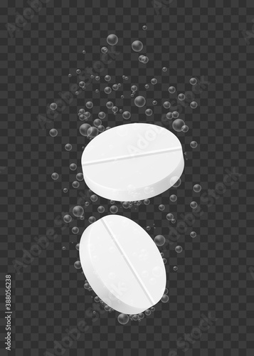 Vector illustration of effervescent soluble tablets with gas bubbles