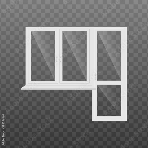 Frame of window and balcony door, realistic mockup vector illustration isolated.