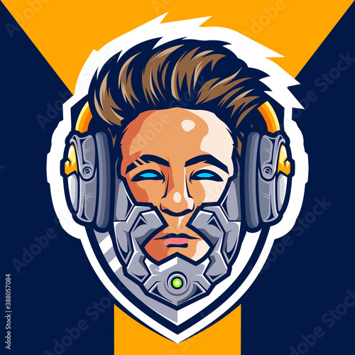 Head cyborg gamer esport logo