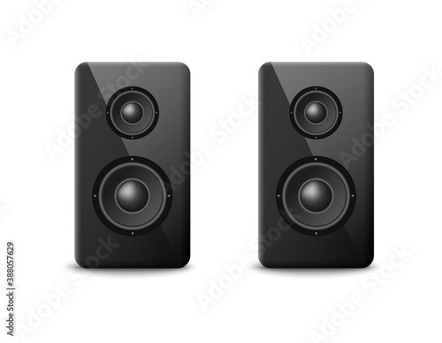 Sound speakers or boosters two columns, realistic vector illustration isolated.