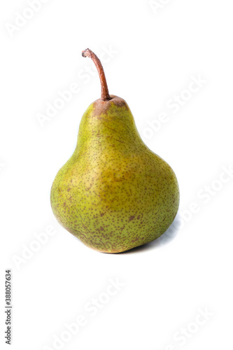 Ripe green pear isolated on a white background. Close-up.