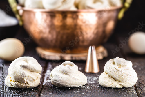 homemade cookie or candy made from beaten egg white. Sigh or meringue call