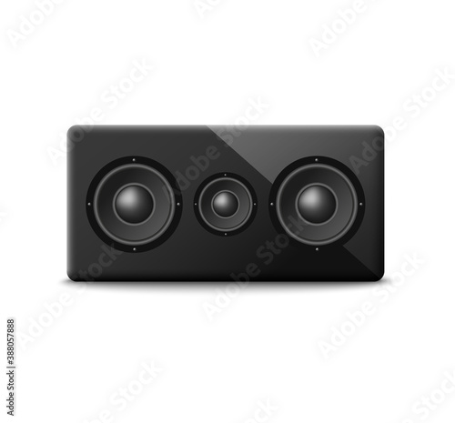 Acoustic speakers in black stereo box realistic vector illustration isolated.