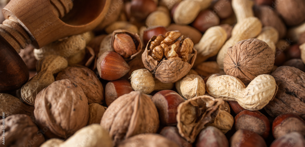 Background with mixed nuts
Horizontal background with mixed nuts at christmas time. Healthy snack with walnuts, peanuts, hazelnuts and a wooden nutcracker. Short depth of field. Background with mixed nuts
Horizontal background with mixed nuts at christmas time. Healthy snack with walnuts, peanuts, hazelnuts and a wooden nutcracker. Short depth of field.
