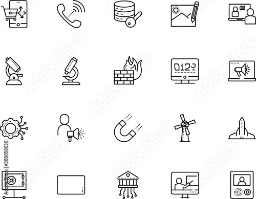 technology vector icon set such as: manager, field, attach, round, text, customer, growth, fire, horseshoe, combining, connection, presentation, transaction, stopwatch, software, talk, force, physics