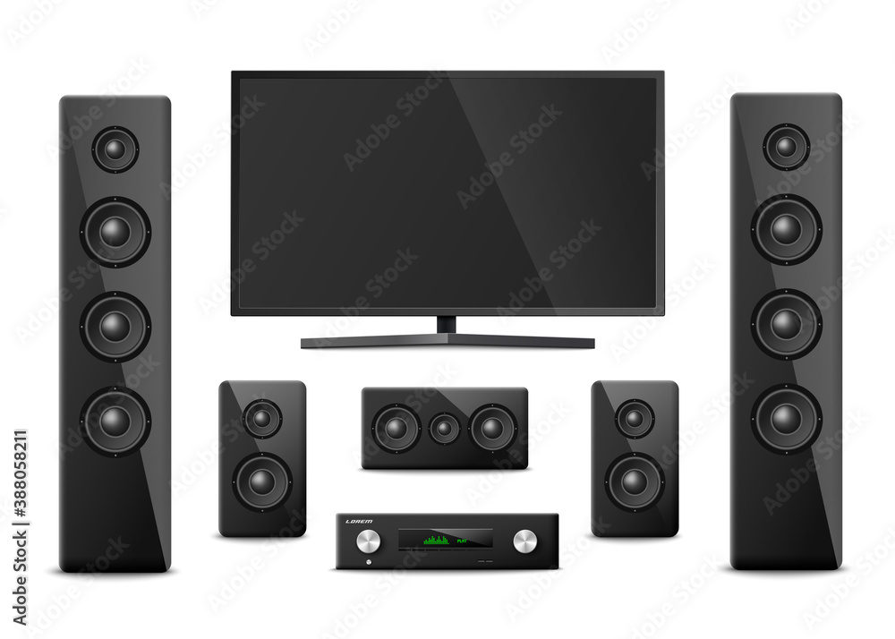 Set templates of home cinema with TV realistic vector illustration isolated. Set templates of home cinema with TV realistic vector illustration isolated.