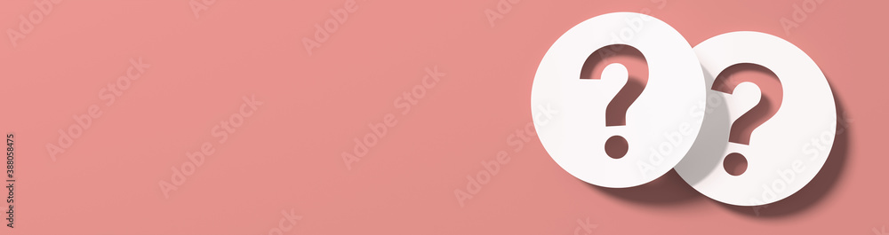 Question mark in front of a red color wall background. Business support concept - 3D Rendering. Question mark in front of a red color wall background. Business support concept - 3D Rendering.