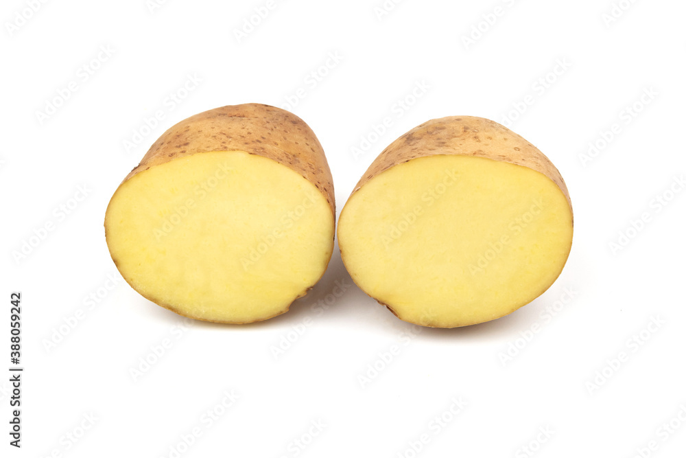 Raw potato isolated on white background.