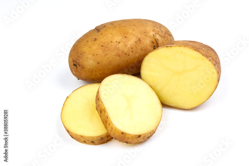 Raw potato isolated on white background.