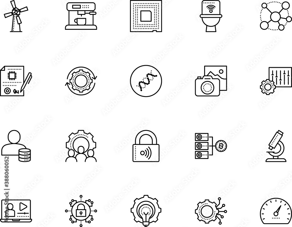 technology vector icon set such as: photo, over white, house, test, text, code, discovery, group, people, center, paper, gene, tool, tweaks, flash, arrows, residing, microchip, cappuccino, laboratory