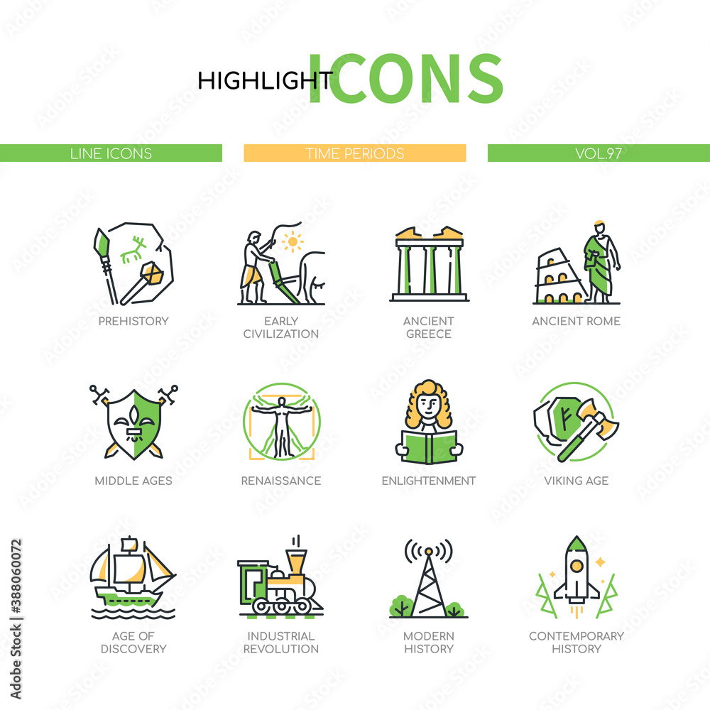 Fototapeta premium Time periods - line design style icons set