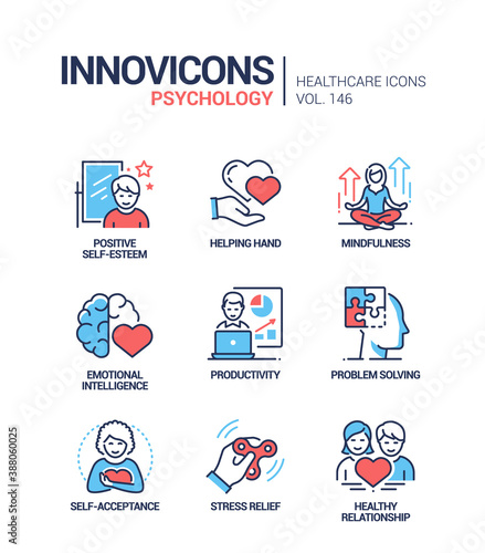 Psychology concept - line design style icons set
