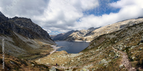 Panorama with Lac d Artouste lake in National Park of Pyrenees  France