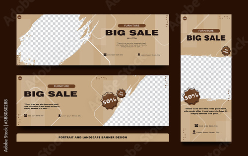 Set banner templates for furniture with brown color
