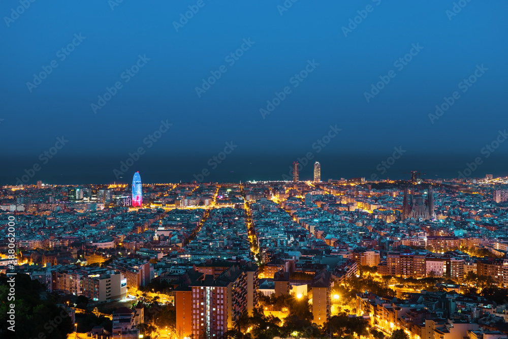 Barcelona skyline,, after sunset, Spain