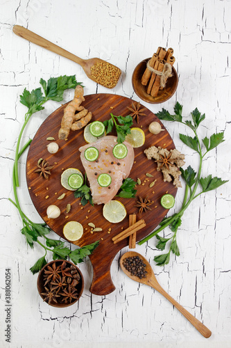 fish fillet and cooking spices ingredients