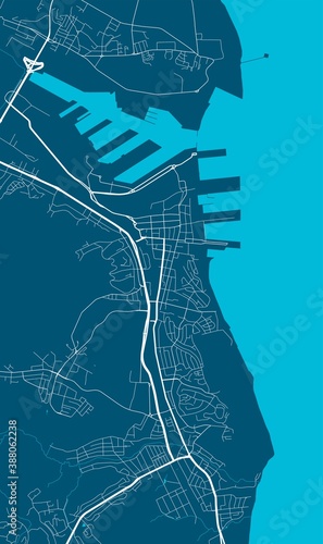 Detailed map of Gdynia city, linear print map. Cityscape panorama.