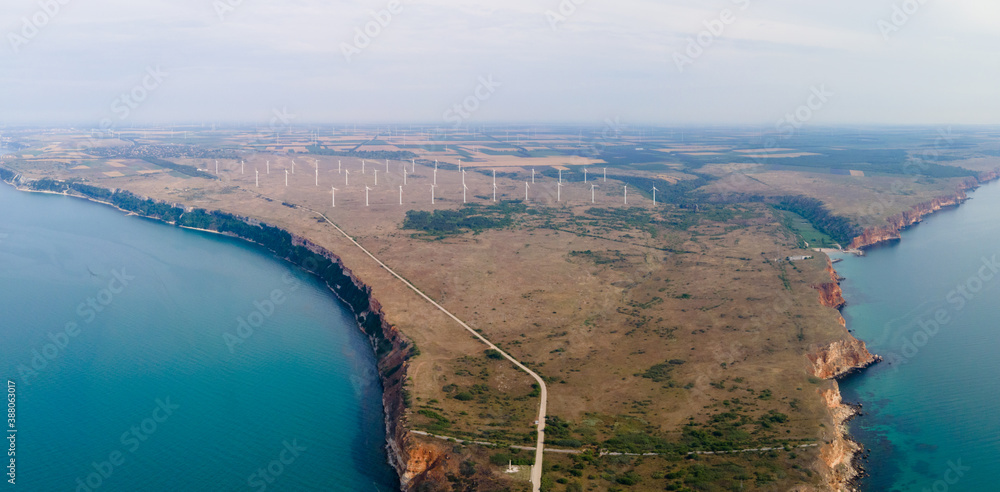 Naklejka premium Panoramic view of the top of cape Kaliakra, Aerial view from above