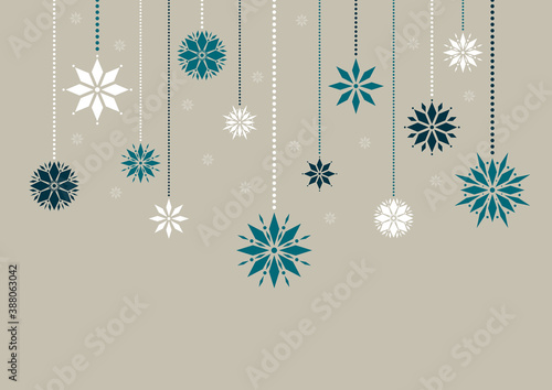 Hängende Grafische Schneeflocken Türkis Blau Weiß Beige