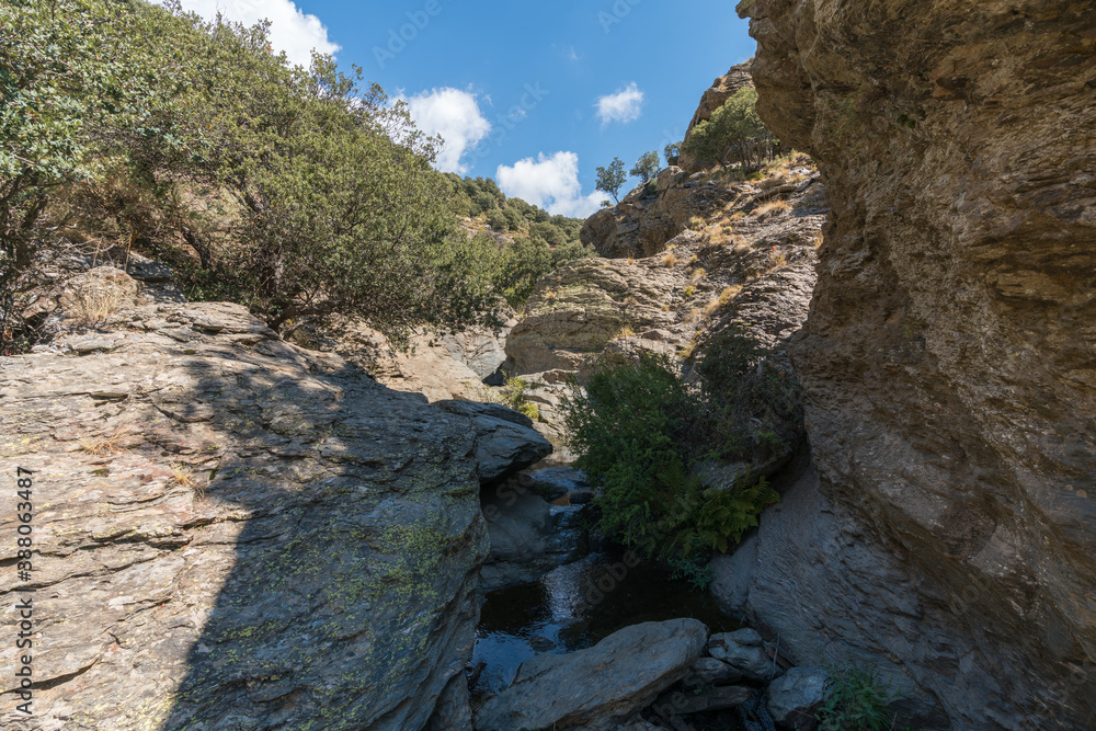 Obraz premium Waterfall in a ravine in Sierra Nevada