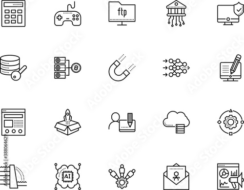 technology vector icon set such as: machine learning perceptron algorithm, database, economy, procedure, keyboard, mail, man, water, isometric, school, computer training, controller, cartoon photo