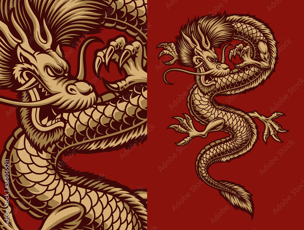 A vector illustration of an Asian dragon, this design can be used as shirt print in Asian style and for many other uses, A vector illustration of an Asian dragon, this design can be used as shirt print in Asian style and for many other uses,