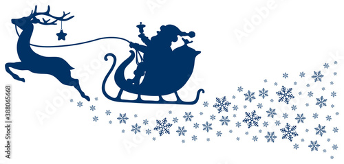 Dunkelblauer Weihnachtsschlitten Ein Rentier Mit Stern Schneeflocken