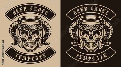 A black and white vector illustration of a Viking beer mug, This design can be used as a logotype for a brewery or a bar.