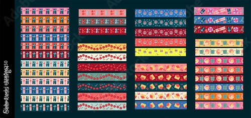 Trending colors New Year and Christmas 2021. Festive ribbon for gift wrapping. Seamless border, tape repeating