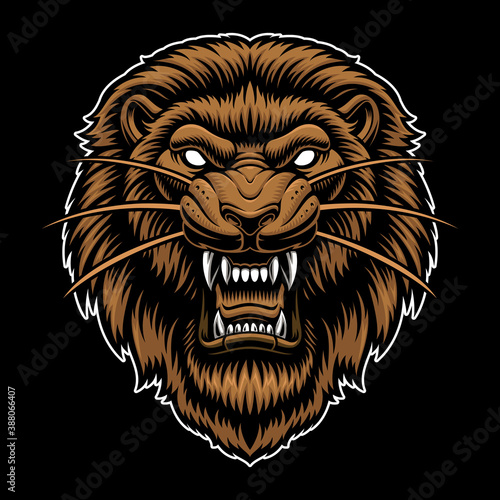 A colorful vector illustration of a lion head, isolated on dark background.