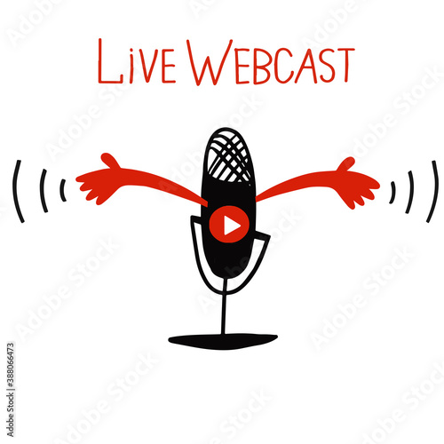 Live webcast stream, with play button isolated on white background for blog, bloggers, player, website, broadcast, online radio. Vector illustration.