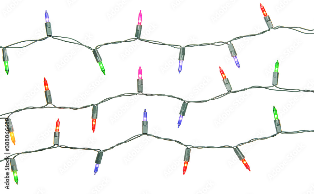 Naklejka premium Christmas lights string isolated on white background with clipping path.
