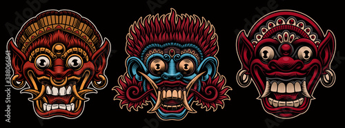 A set of colorful vector illustrations of traditional Indonesian masks, these designs can be used as a shirt print as well as for many other uses.