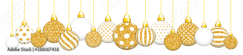 Banner Hängende Weihnachtskugeln Glitzer Gold Und Weiß