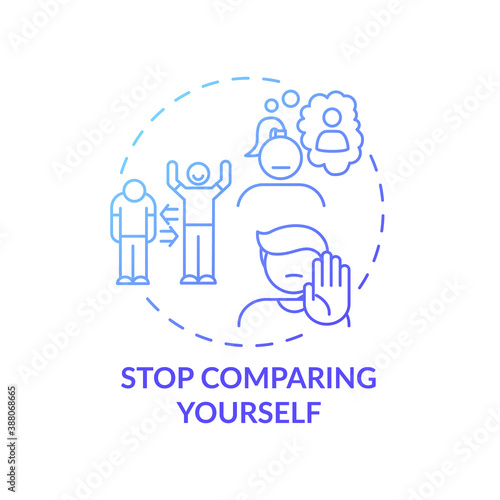 Stop comparing yourself concept icon. Body healthy positivity tips. Loving yourself and your body. Special people idea thin line illustration. Vector isolated outline RGB color drawing