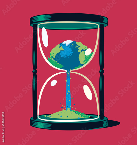 Hourglass timer with the earth in it crumbling into sand