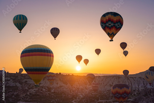 great tourist attraction of Cappadocia - balloon flight. Goreme, Cappadocia, Turkey