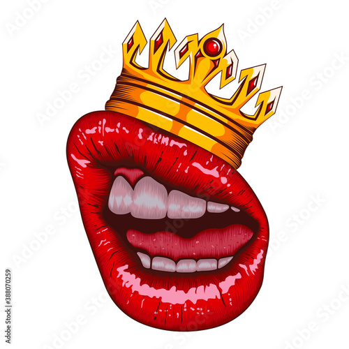 Realistic lips with crown logo design