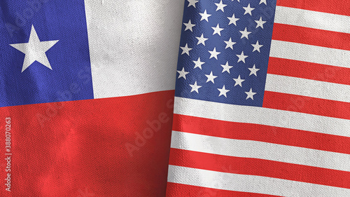 United States and Chile two flags textile cloth 3D rendering