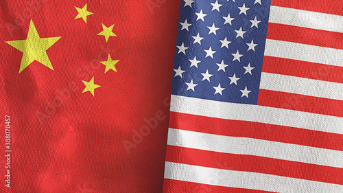 United States and China two flags textile cloth 3D rendering