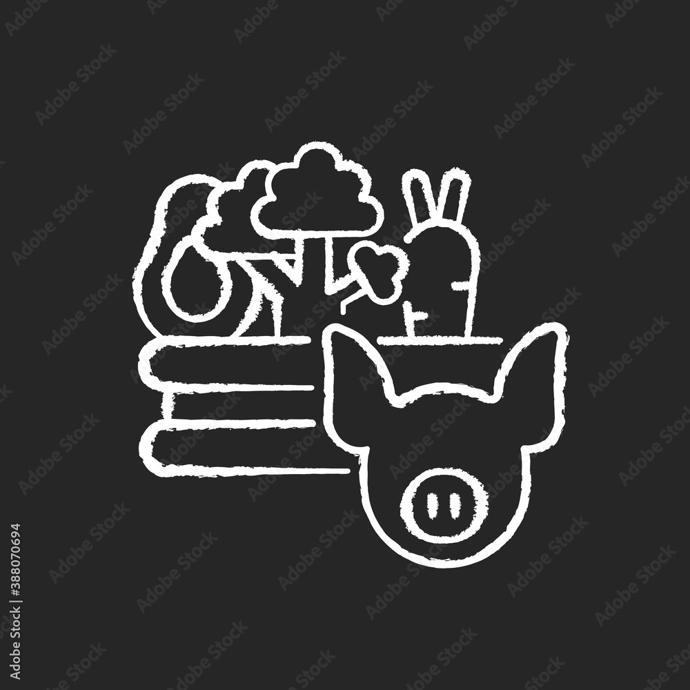 Food and agriculture chalk white icon on black background. Agribusiness. Farming business. Livestock industry. Agricultural production and distribution. Isolated vector chalkboard illustration Food and agriculture chalk white icon on black background. Agribusiness. Farming business. Livestock industry. Agricultural production and distribution. Isolated vector chalkboard illustration