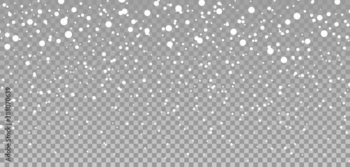Snow background. Snowflake and snowfall. Flake of snow fall in christmas. winter texture isolated on transparent background. White ice, frost on xmas. Decoration pattern for happy holiday. Vector
