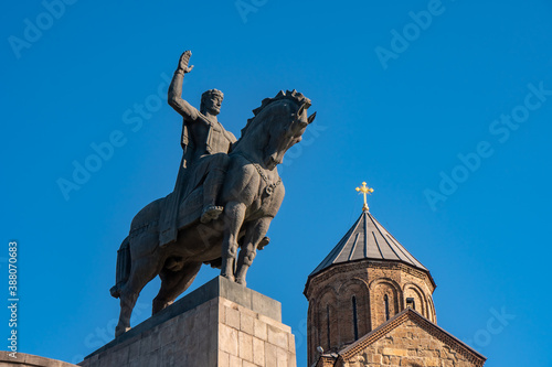 Metekhi church and monument of King Vakhtang Gorgasali, Tbilisi