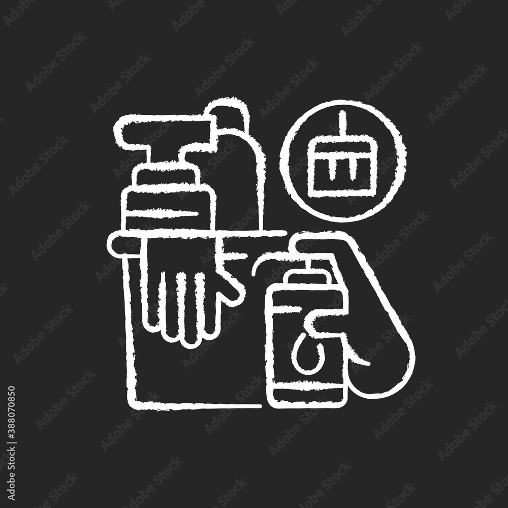 Hygiene products and services chalk white icon on black background. Cleanliness, health and medicine. Sanitizing. Removing infectious microbes. Isolated vector chalkboard illustration
